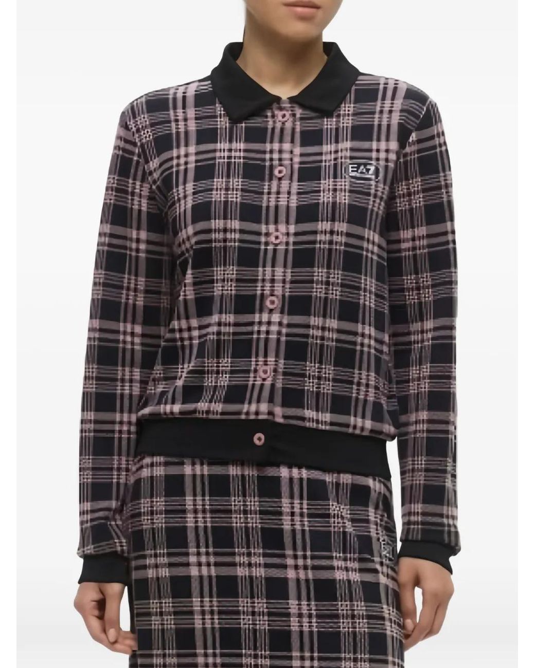 EA7 Gray Check-Print Button-Up Jacket
