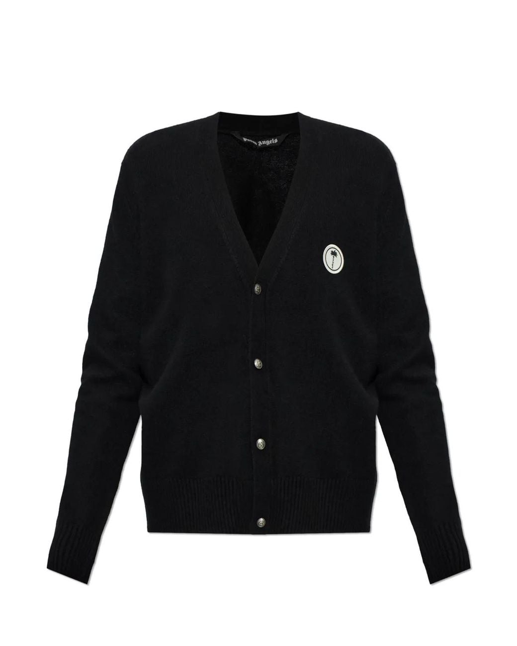 Palm Angels Black Logo-Patch Wool Cardigan for men