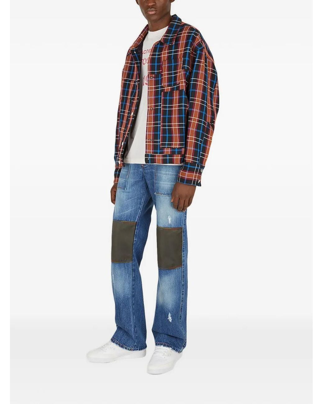 (DI)VISION Blue Checked-Panel Patchwork Jeans