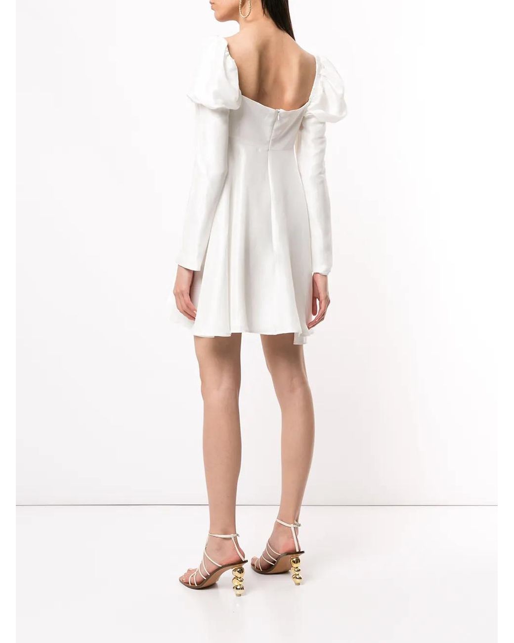 Macgraw White Puff-Shoulder Flared Dress
