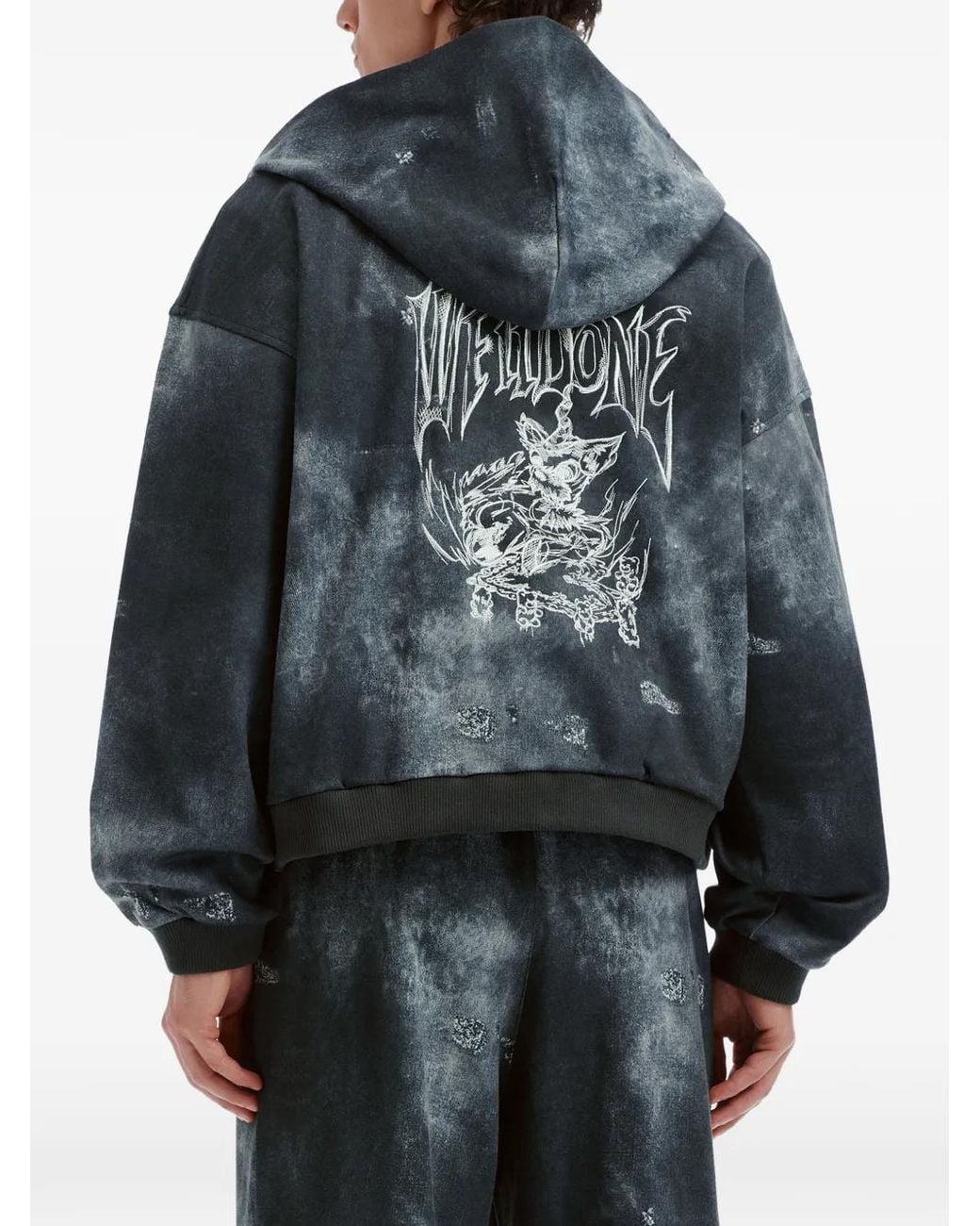we11done Blue Graphic-Print Zip-Up Hoodie for men