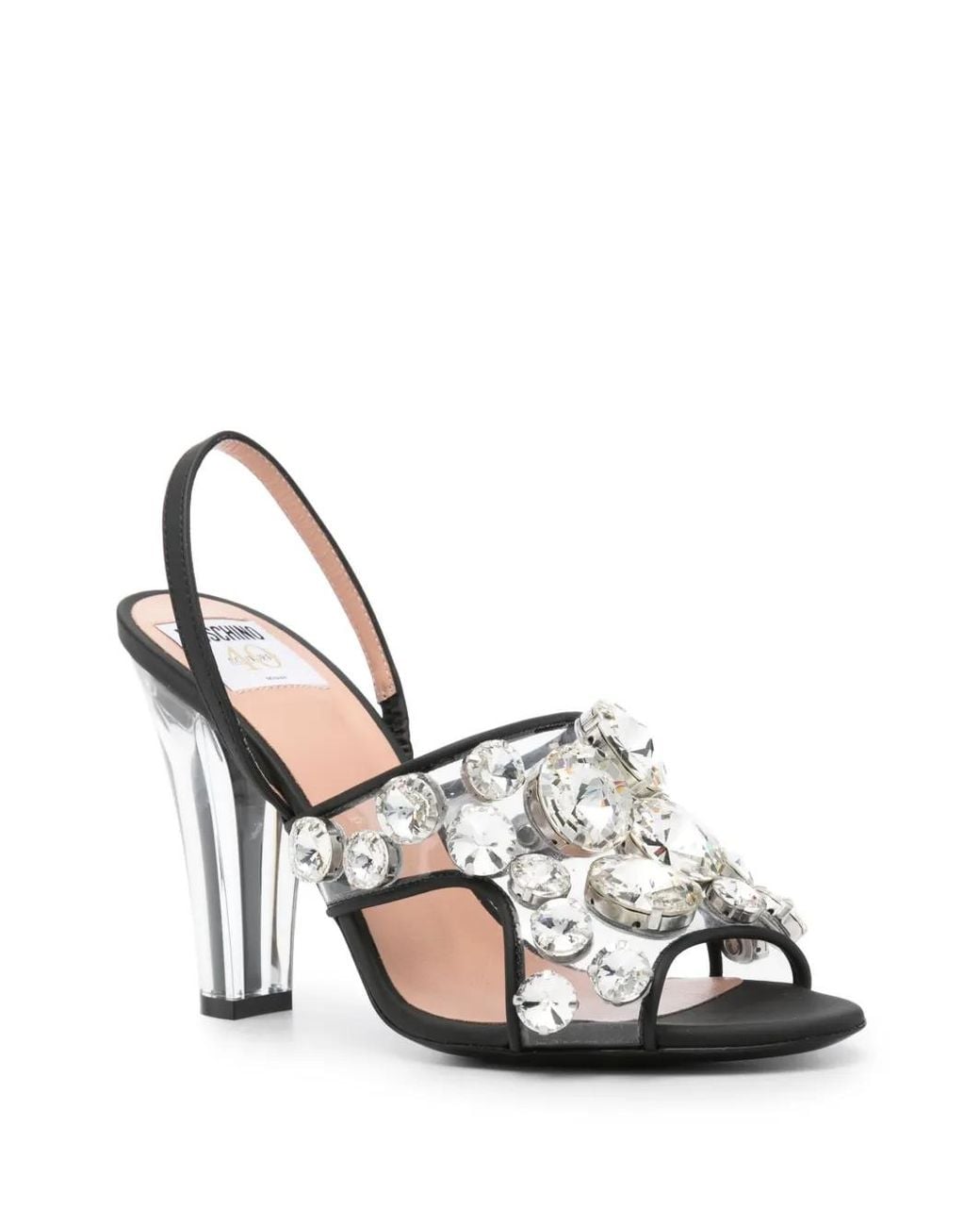 Moschino White Transparent Crystal Embellished Sandals
