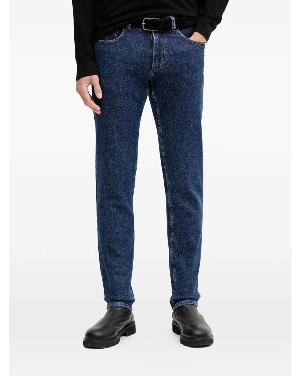 Trussardi Blue Close Belt Straight-Leg Jeans for men