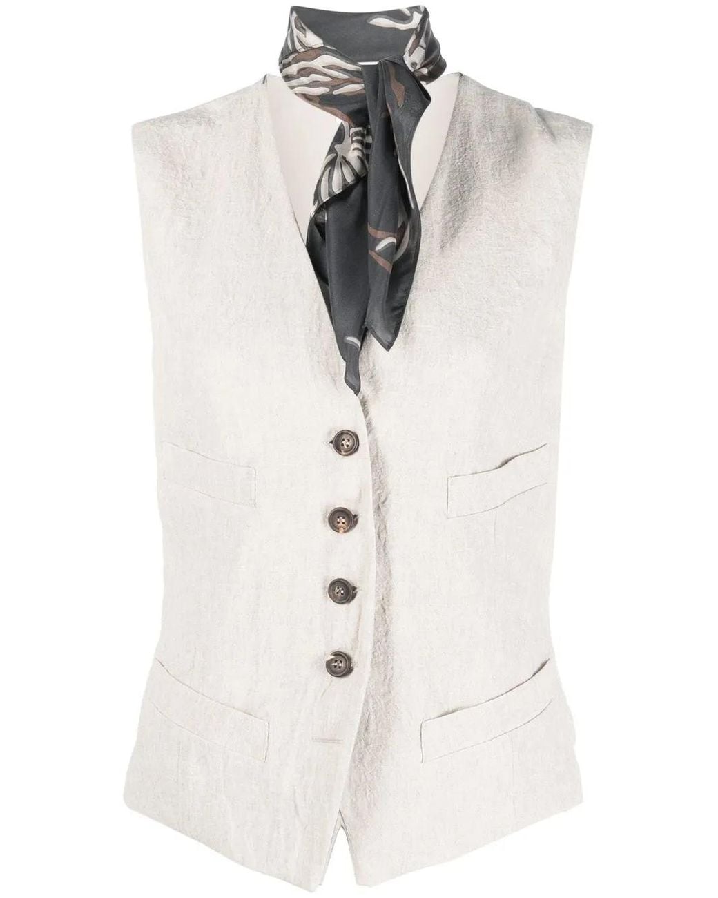 Brunello Cucinelli White V-Neck Button-Up Waistcoat