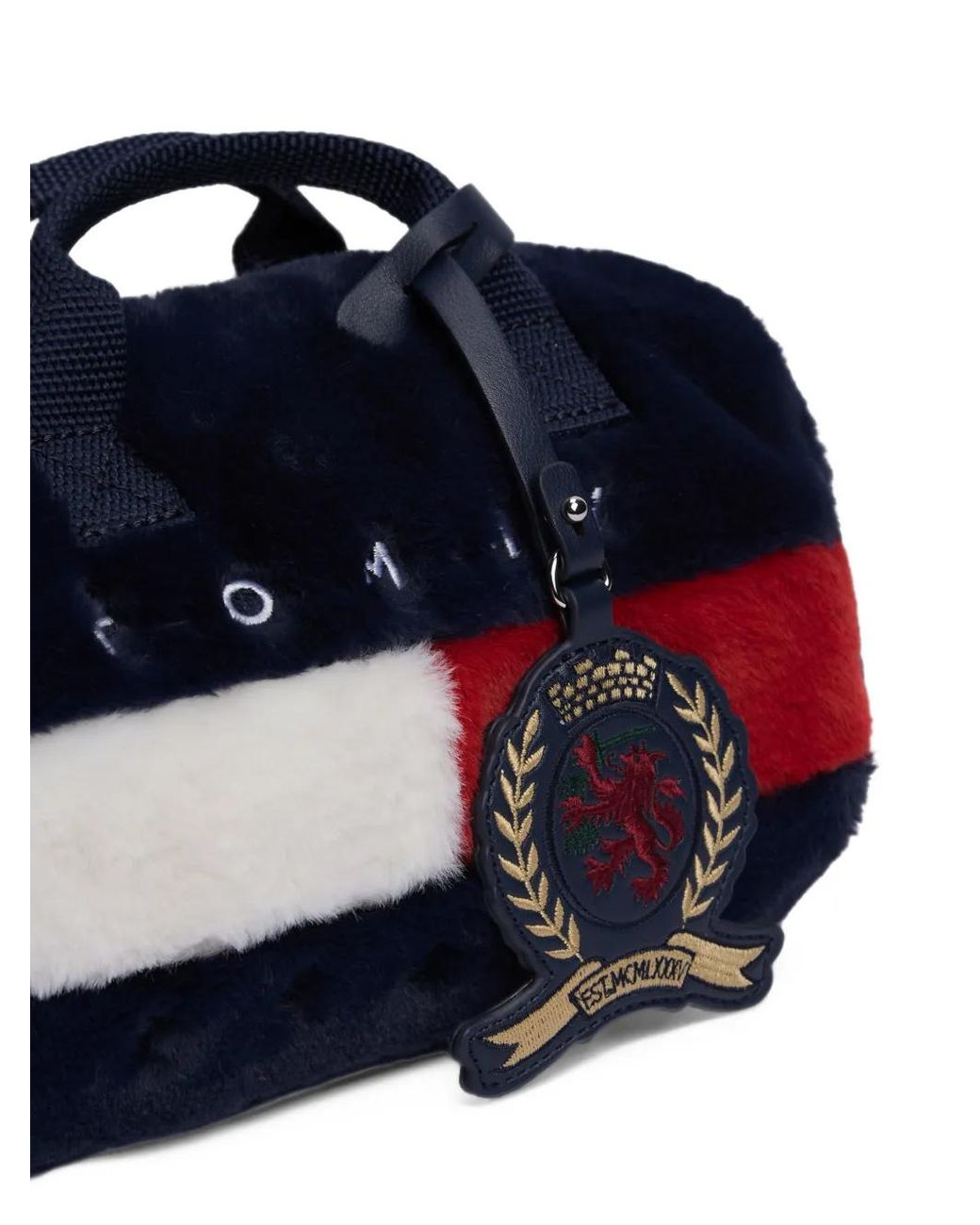 Tommy Hilfiger Blue Faux-Fur Logo-Patch Duffel Bag