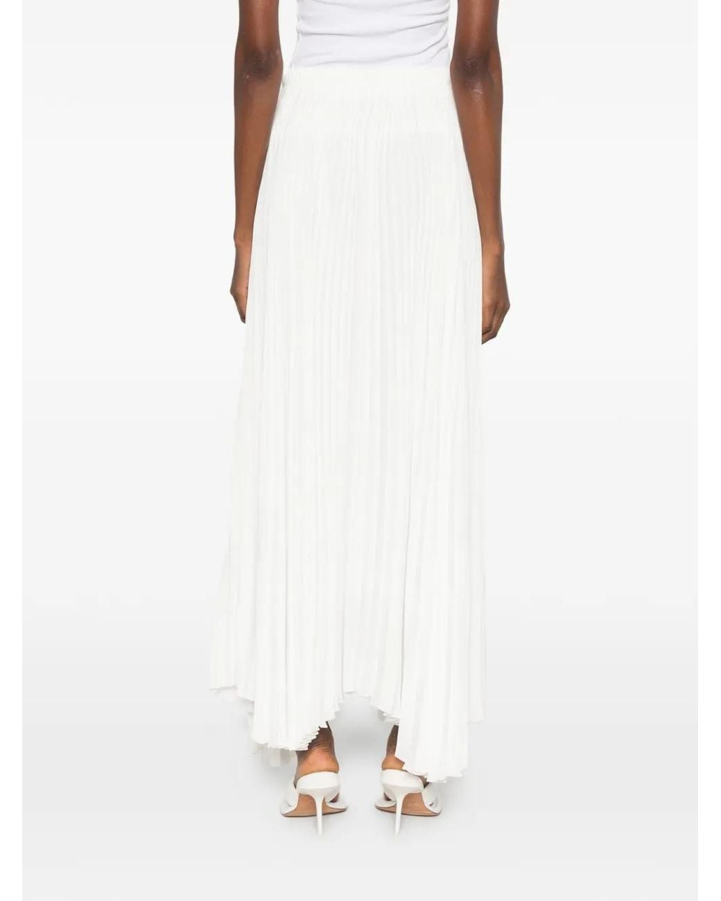 Styland White Pleated A-Line Maxi Skirt