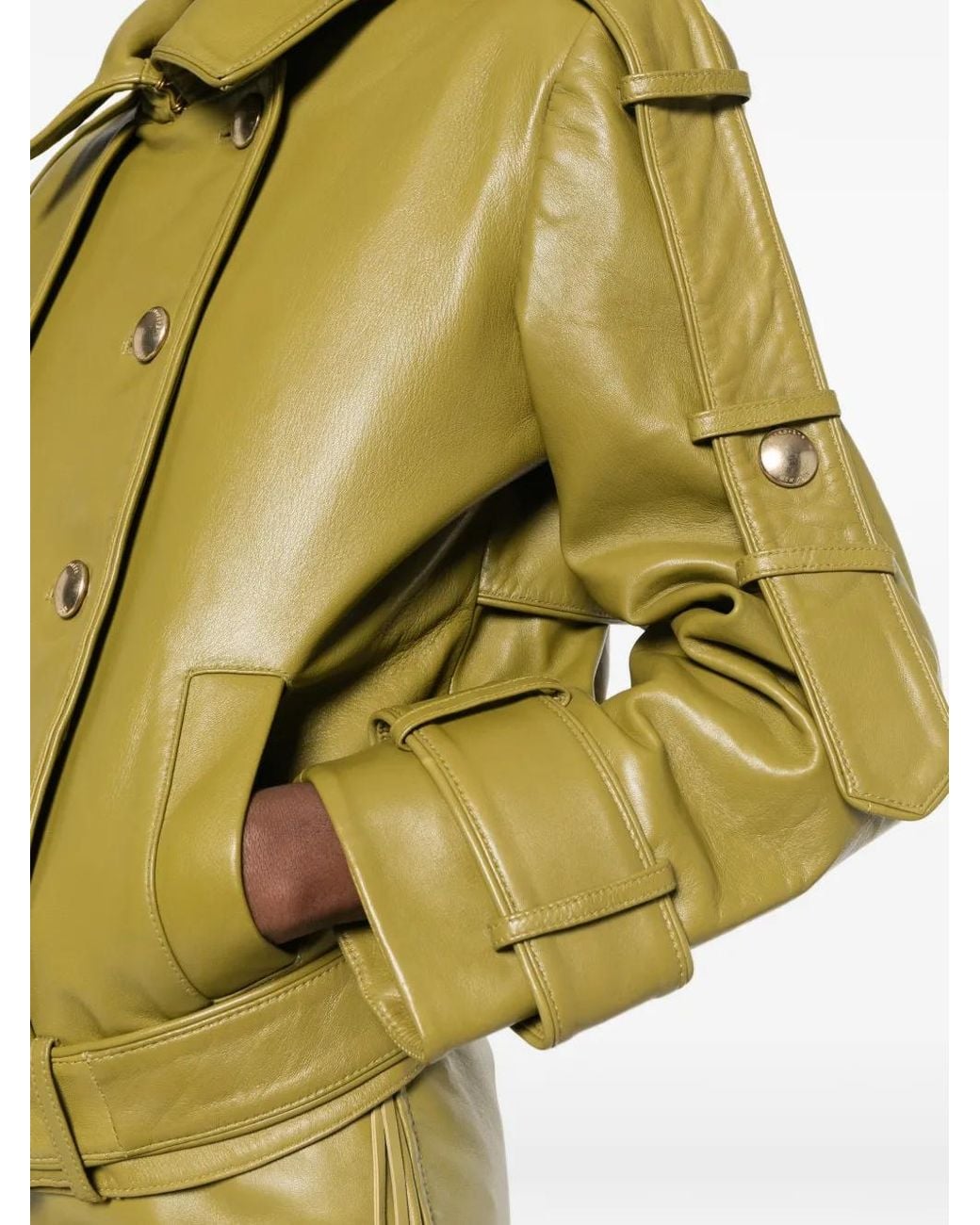 retroféte Green Veste Ceinturée À Boutonnière Croisée