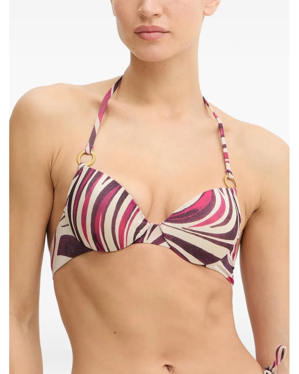 Twinset Natural Abstract-Print Halterneck Bikini Top