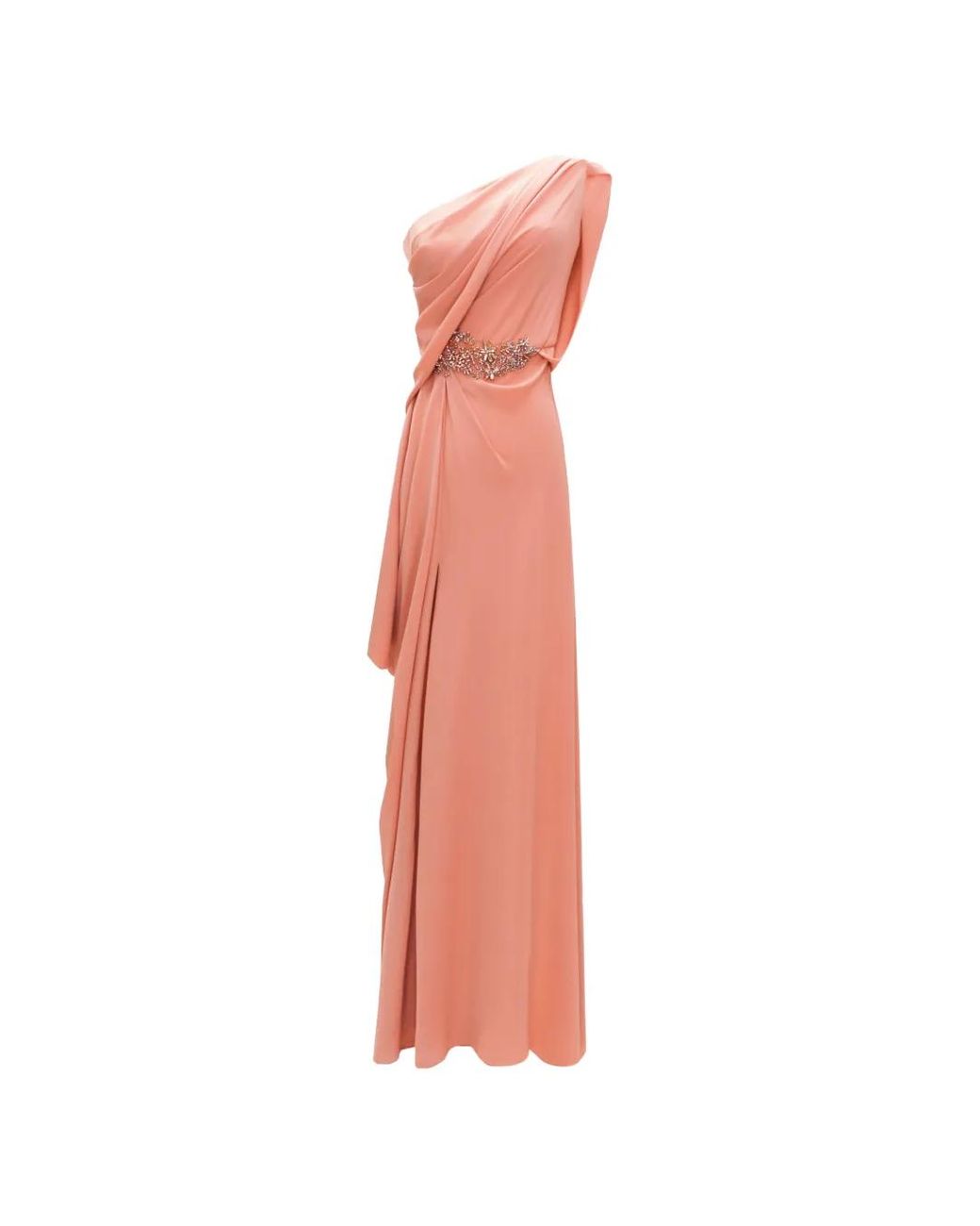 Gemy Maalouf Orange One-Shoulder Draped Maxi Dress