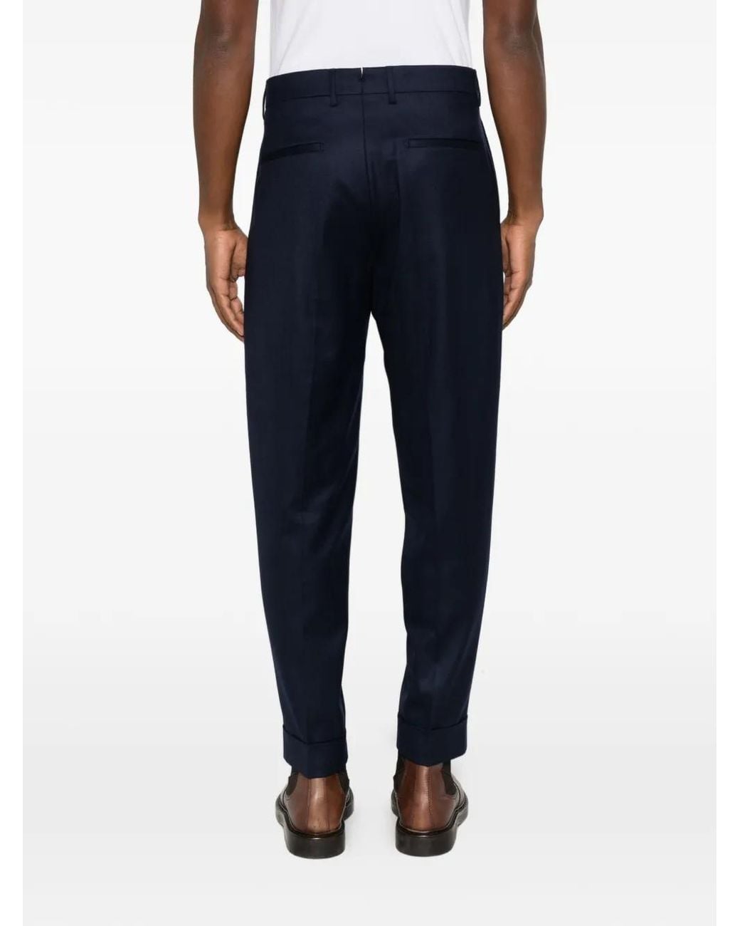 Berwich Blue Chiaia Pleated Cuffed Trousers for men