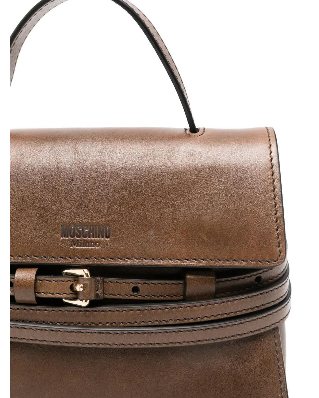 Moschino Brown Kleiner Tie Me Tote Bag mit Schnalle