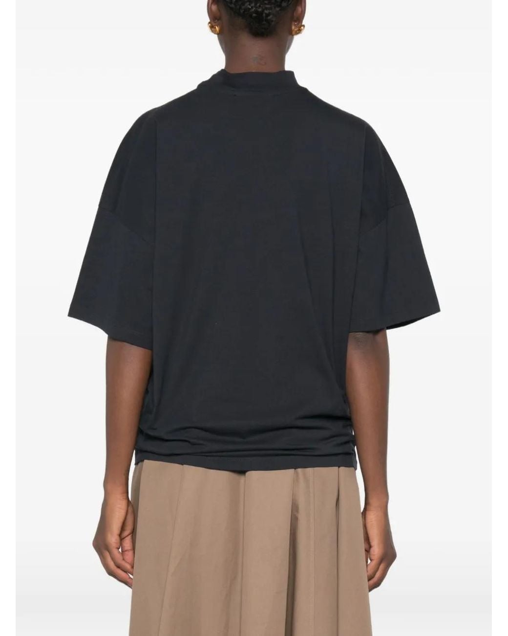 Jil Sander Blue Cotton Mock-Neck T-Shirt