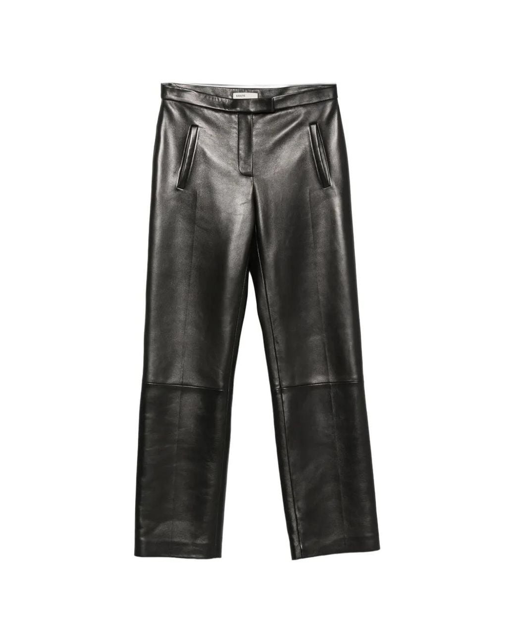 Khaite Gray Leather Straight-Leg Trousers
