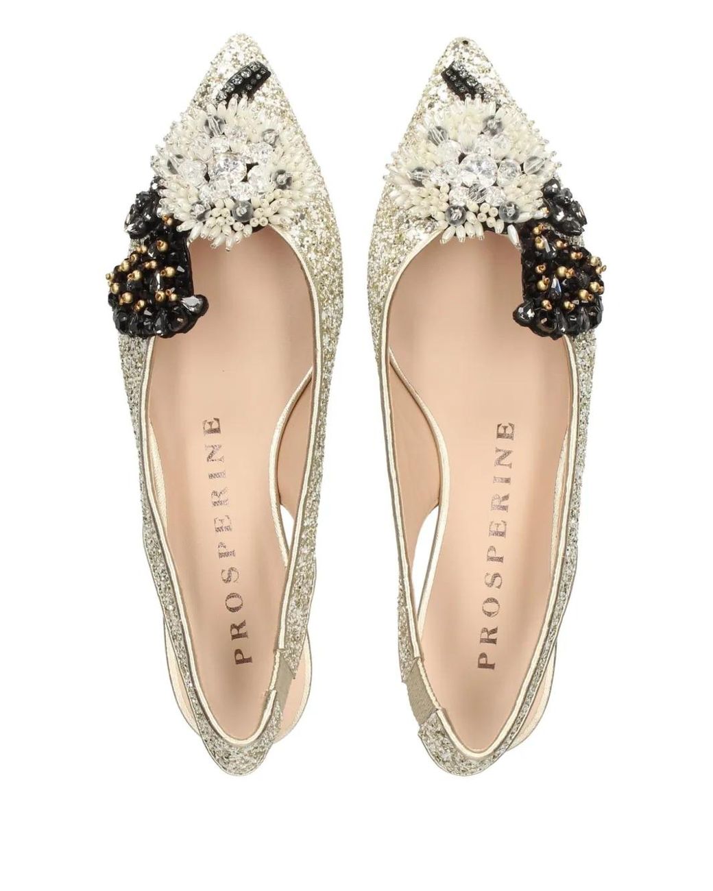 PROSPERINE® White Embellished-Upper Slingback Flat Pumps