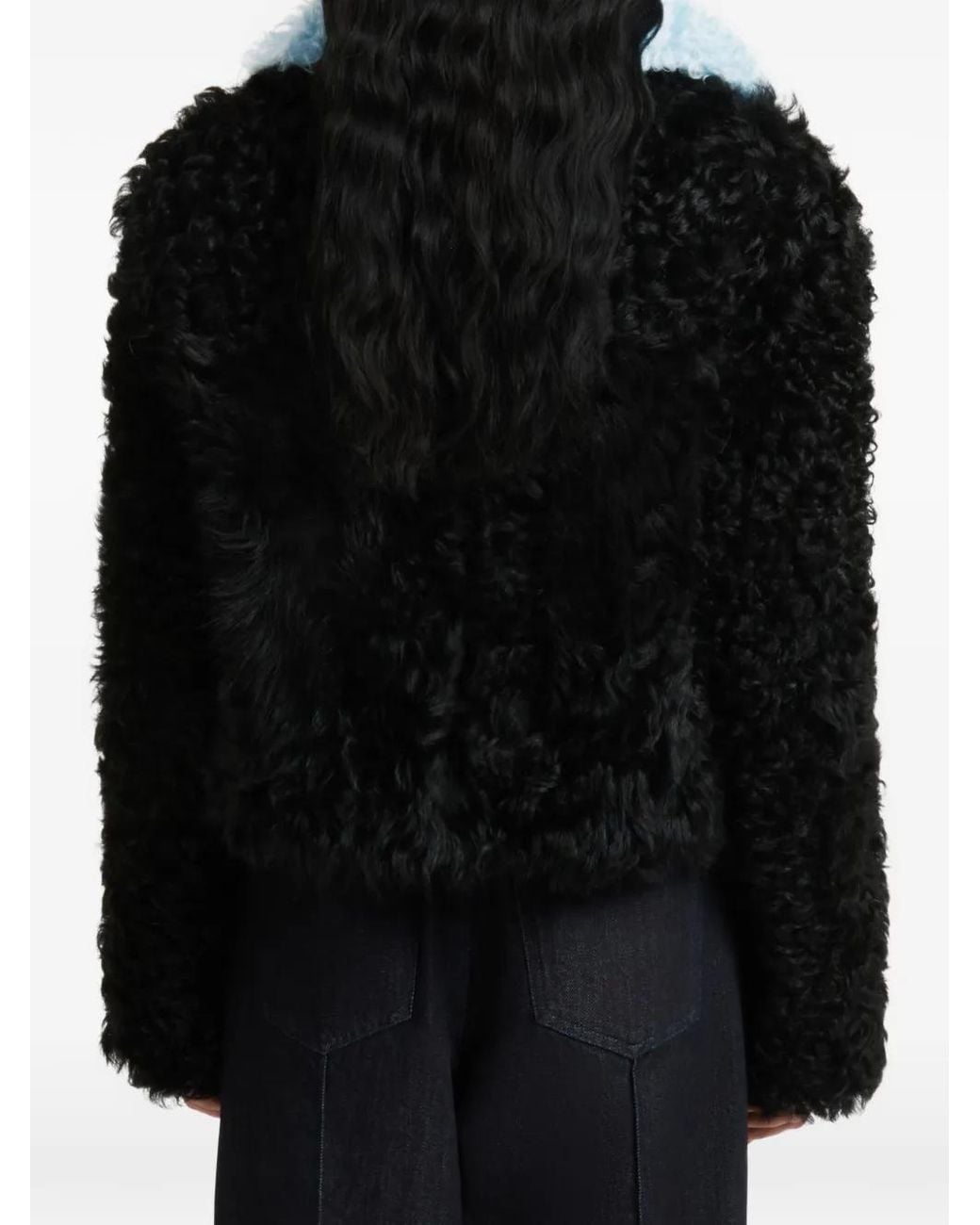 Marni Black Veste Shearling Noire À Détails En Blocs De Couleur