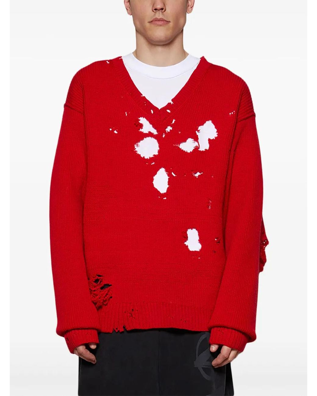 Vetements Red Destroyed Jumper for men