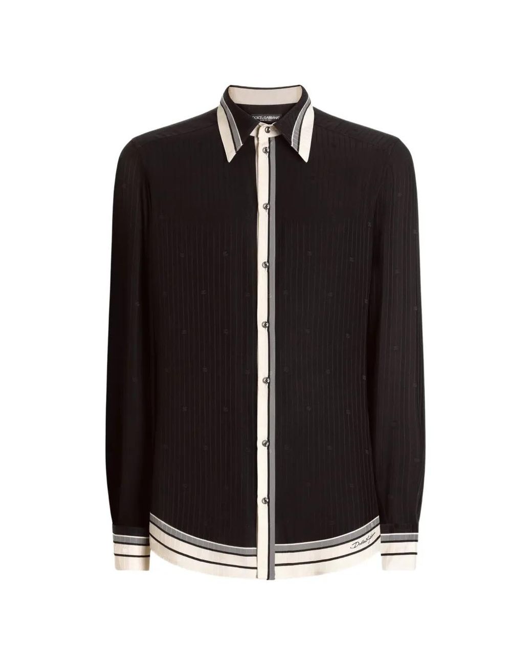 Dolce & Gabbana Black Logo And Stripe-Print Jacquard Shirt for men