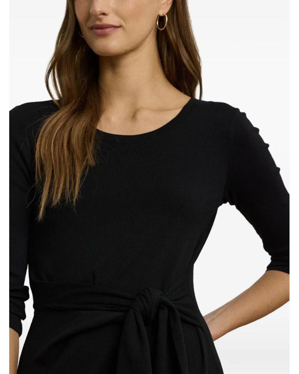 Ralph Lauren Black Robe En Maille Nervurée À Design Noué