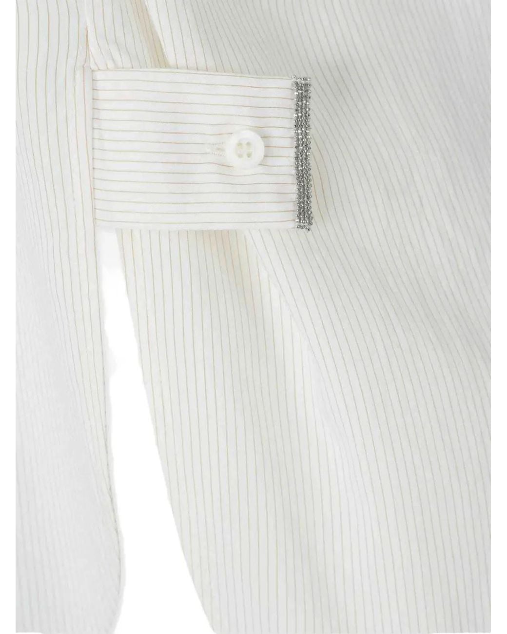 Peserico White Pinstripe-Print Bead-Embellished Shirt