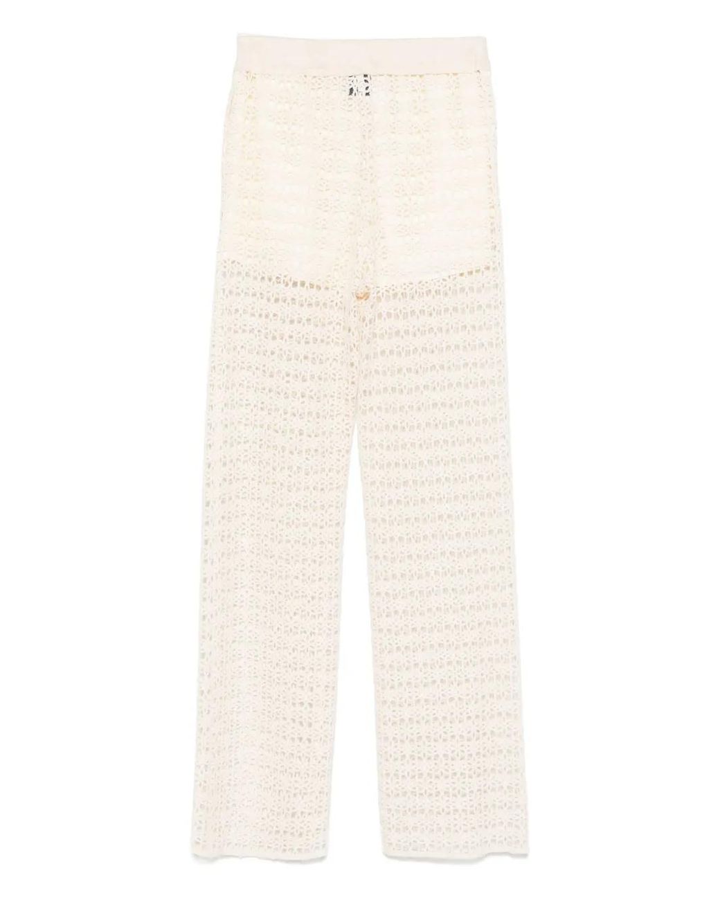 Alysi White Macramé High-Waisted Trousers