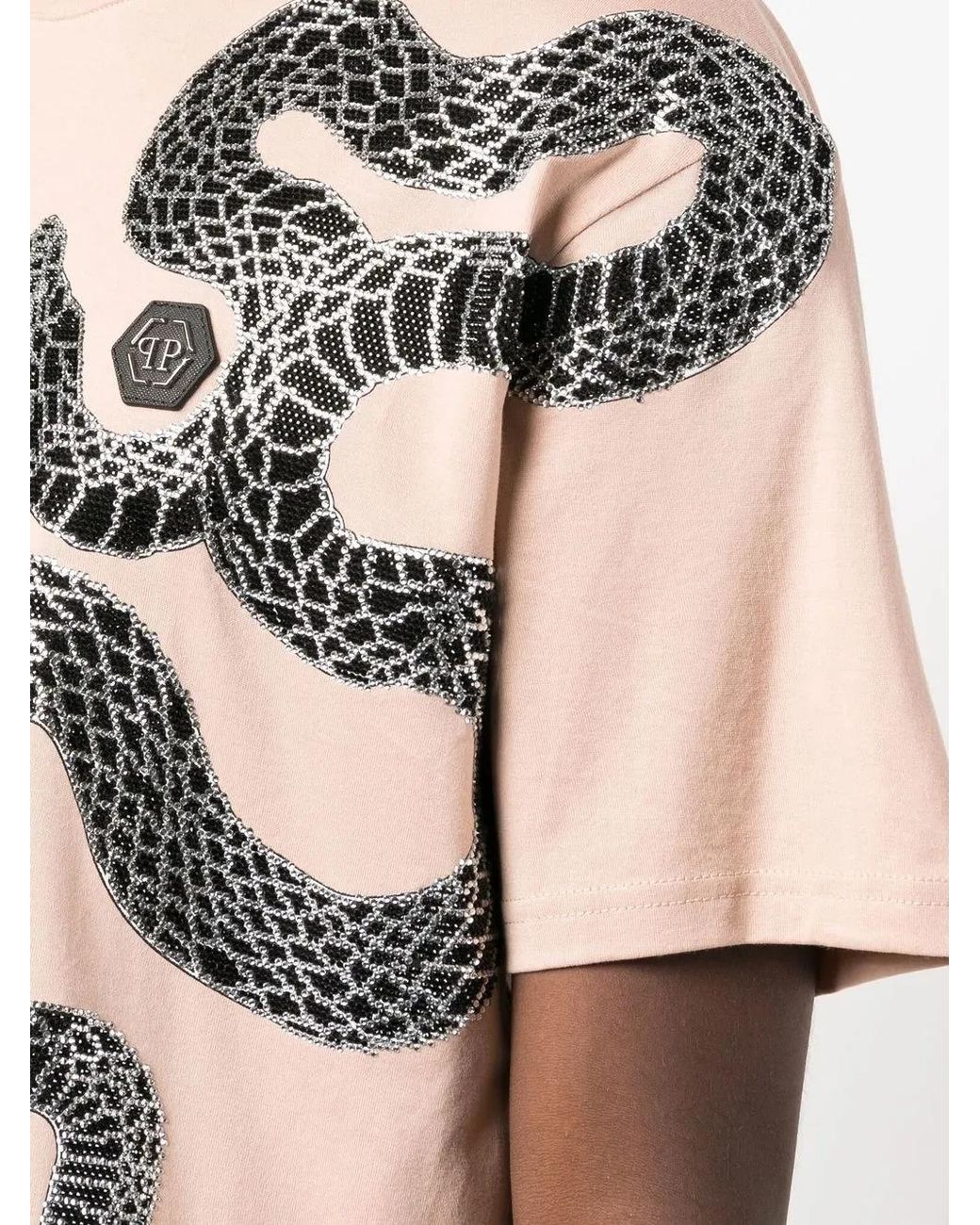 Philipp Plein Natural Embellished Snake-Print T-Shirt for men