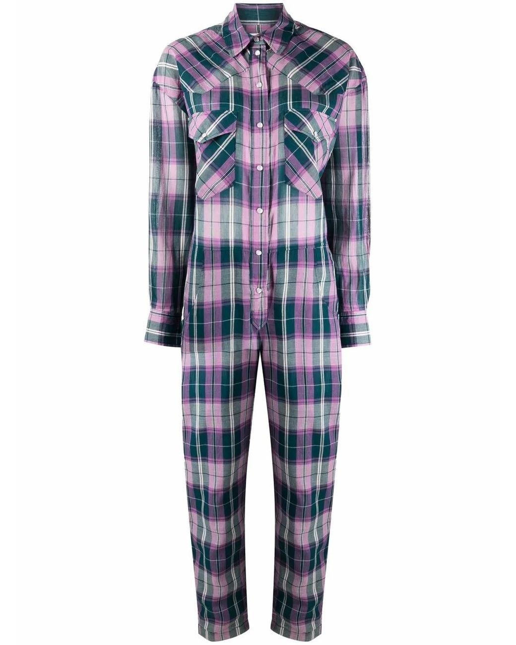 Isabel Marant Blue Check-Print Button-Up Jumpsuit