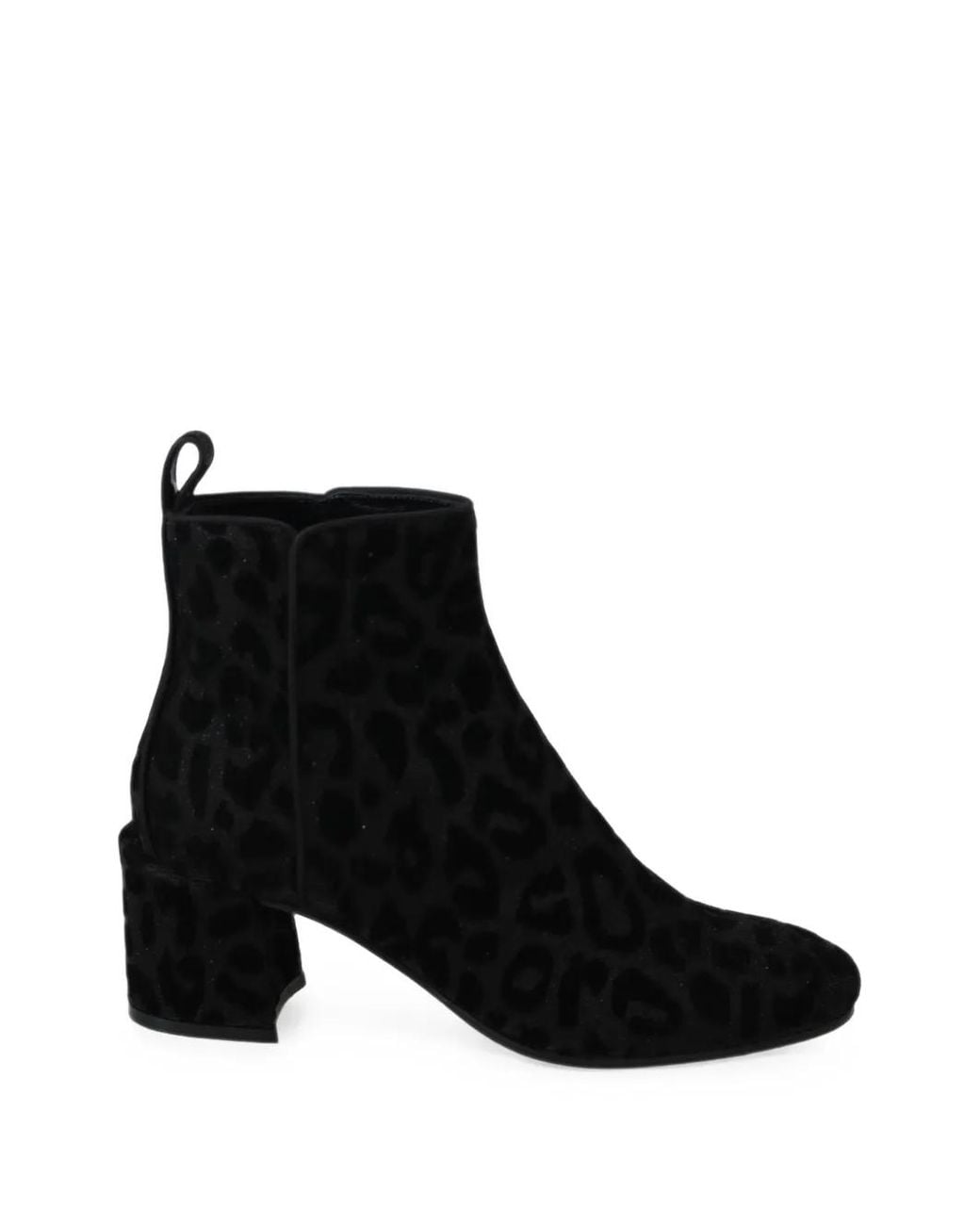 Dolce & Gabbana Black Leopard-Print Velvet Ankle Boots