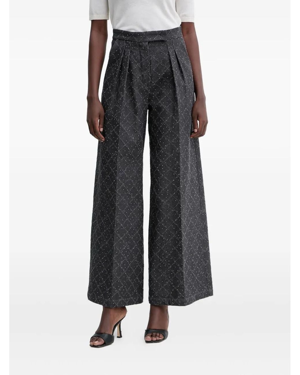 SIMONA CORSELLINI Black Pleated Patterned Trousers