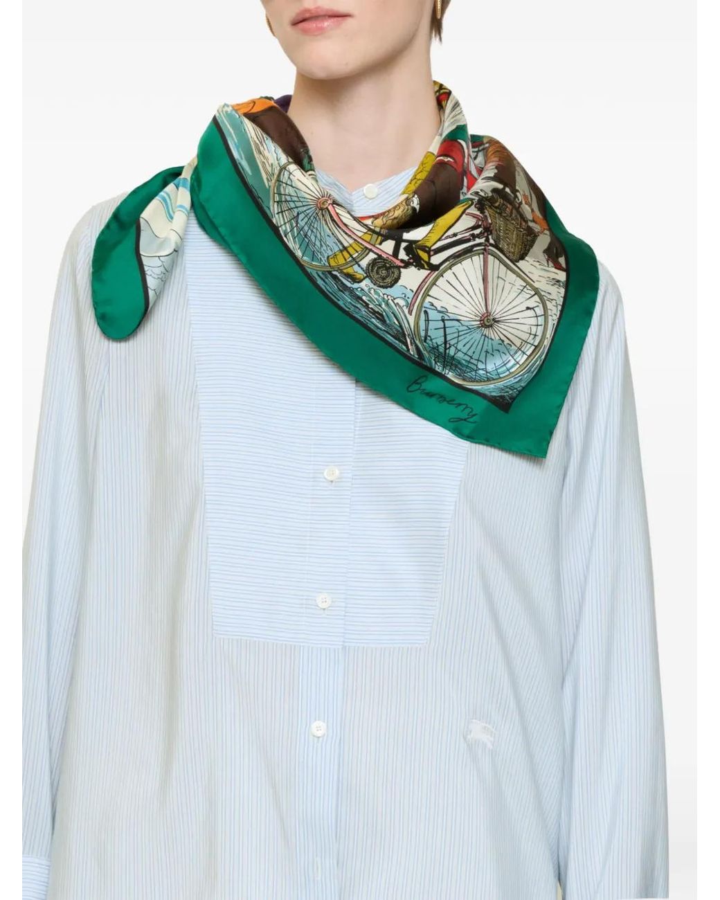 Burberry Green Raining Cats And Dogs​ Silk Scarf