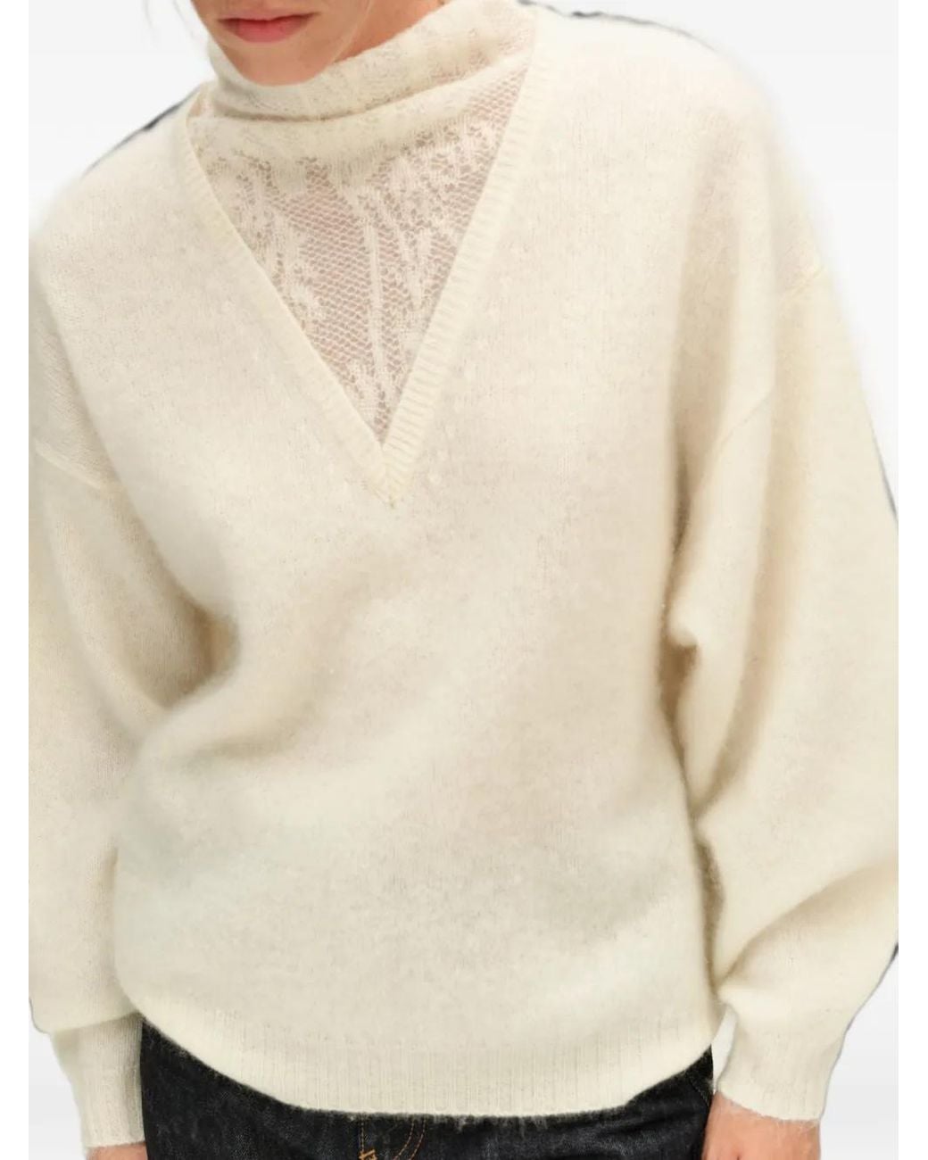 Bimba Y Lola Natural Ivory Wool Openwork High-Neck Sweater