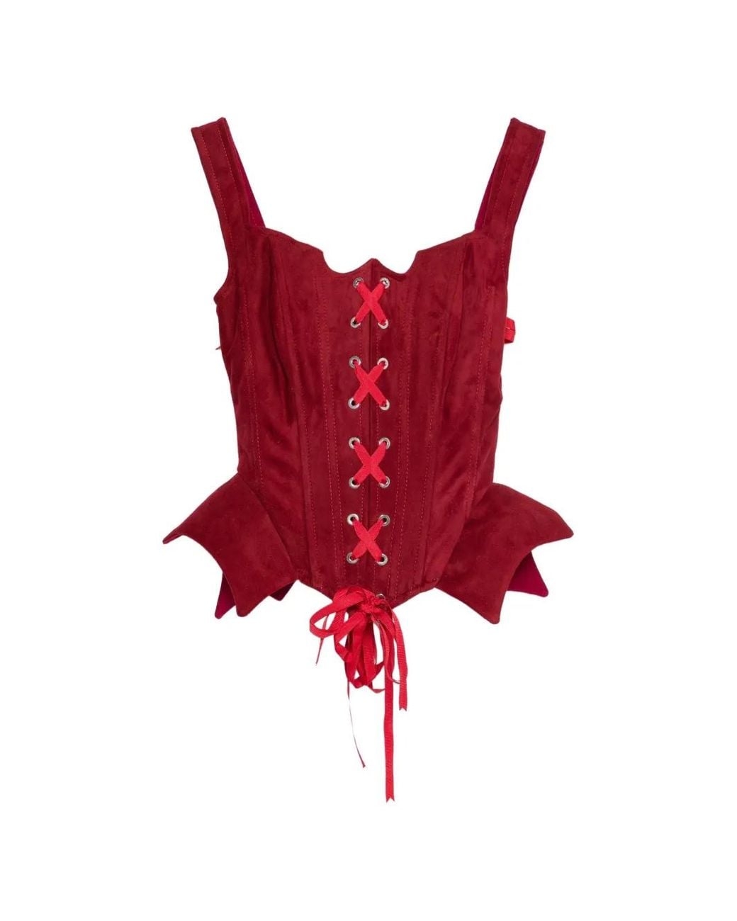 MITILIANE COUTURE Red Lace-Up Suede Corset