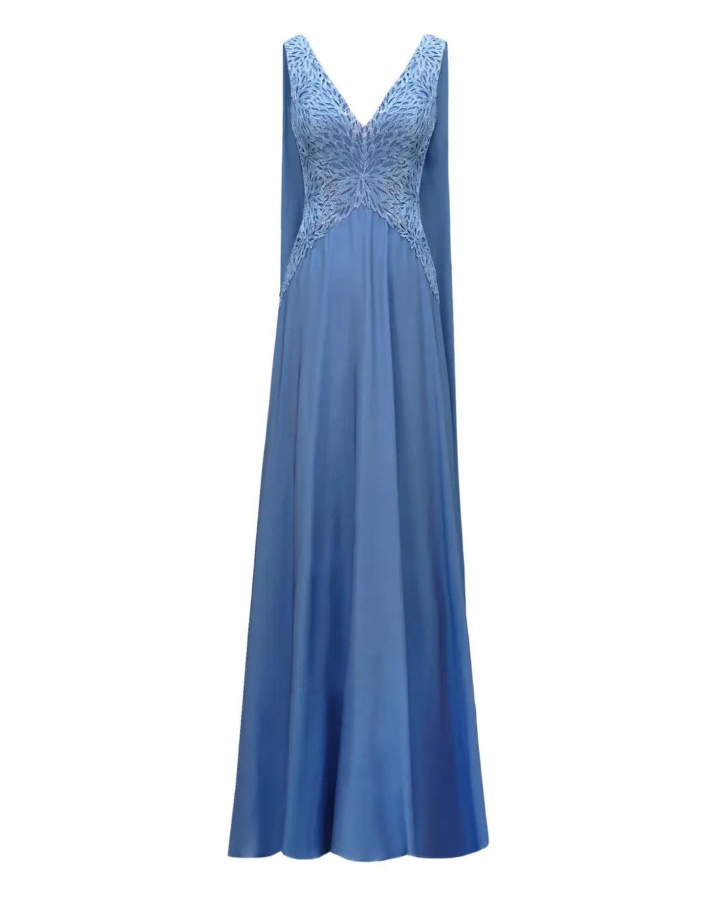 Gemy Maalouf Blue Beaded Corset Cape Gown