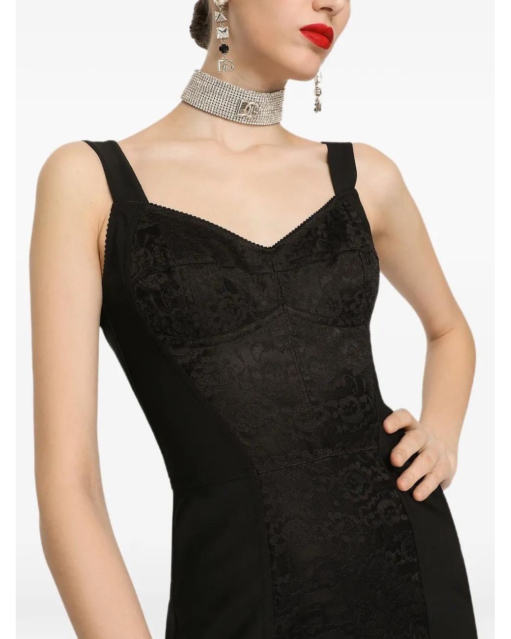 Dolce & Gabbana Black Floral Jacquard Midi Dress