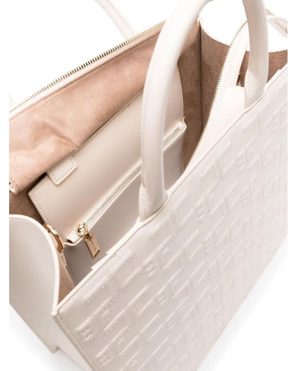 Elisabetta Franchi Natural Large Bold Monogram Tote Bag