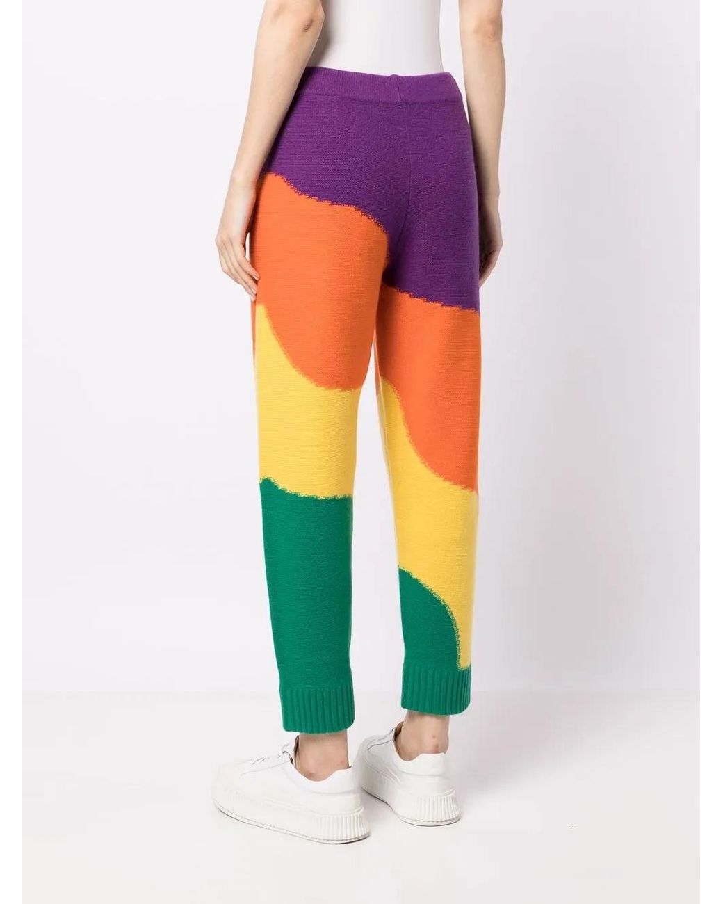 MIRA MIKATI Orange Wavey Stripe-Print Intarsia Trousers