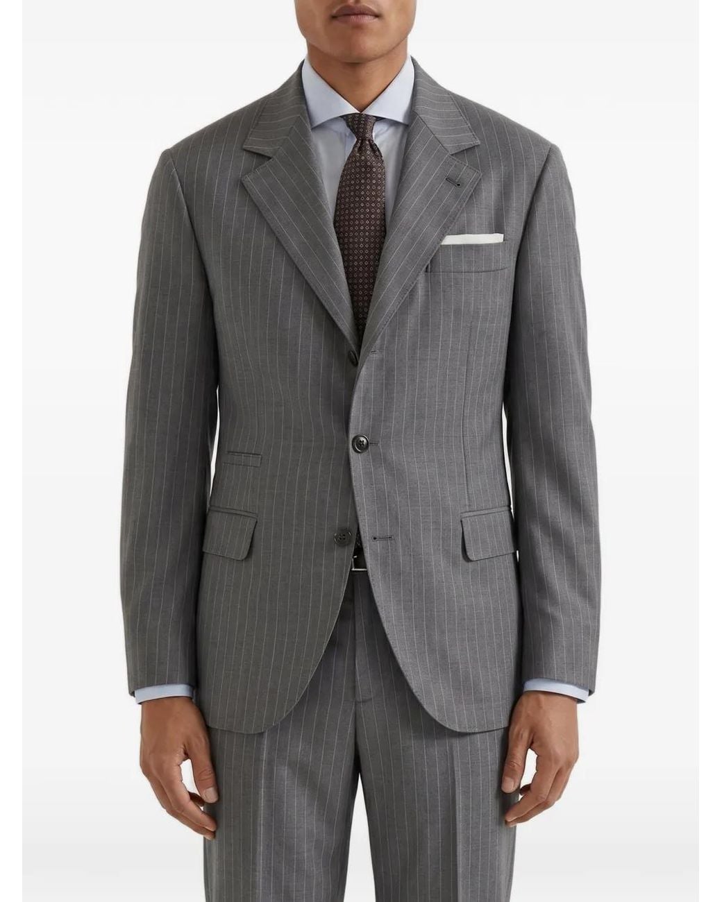 Brunello Cucinelli Gray Pinstripe-Pattern Tailored Suit for men