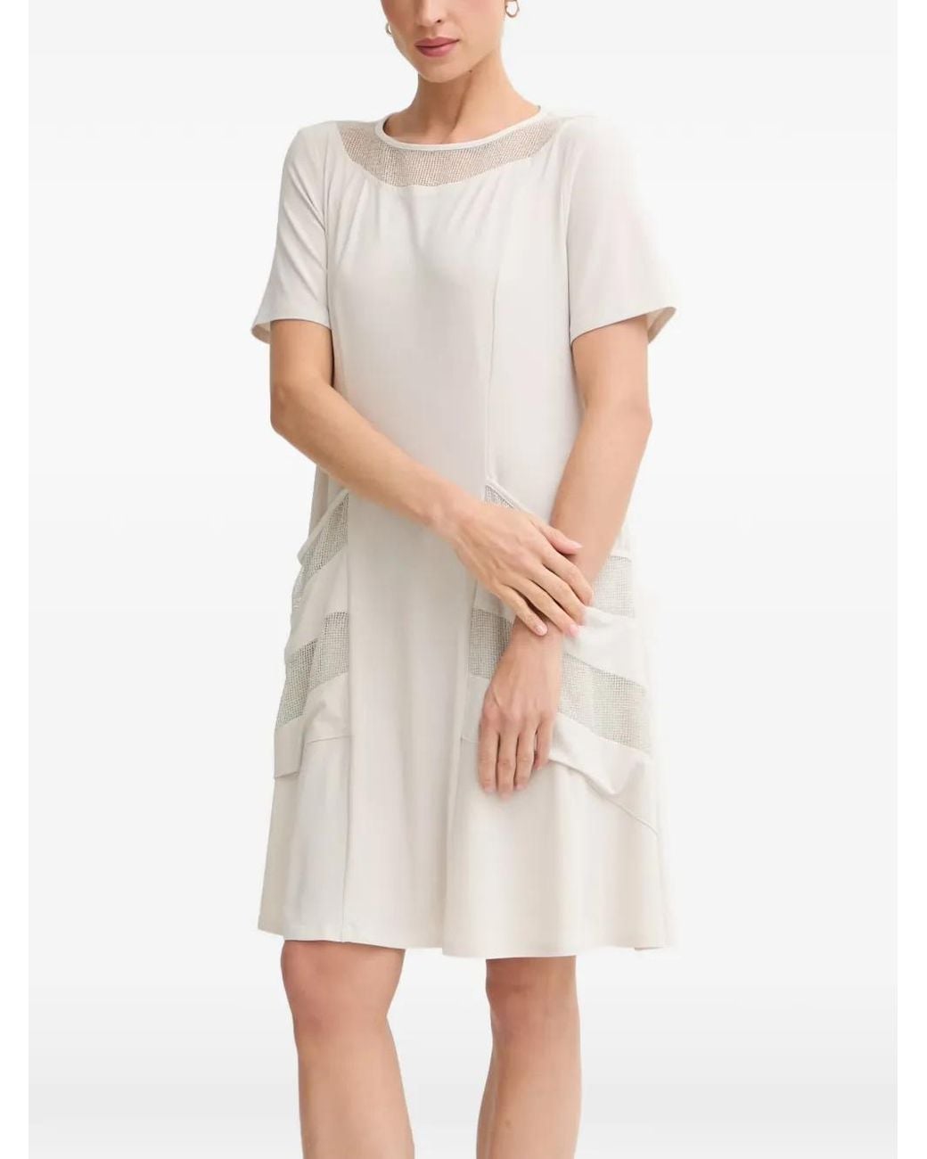 Joseph Ribkoff White Mesh-Panel Short-Sleeve Mini Dress