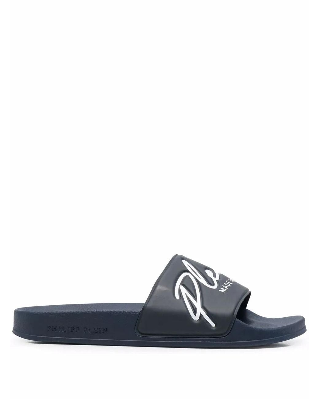 Philipp Plein Blue Embossed Logo Slides