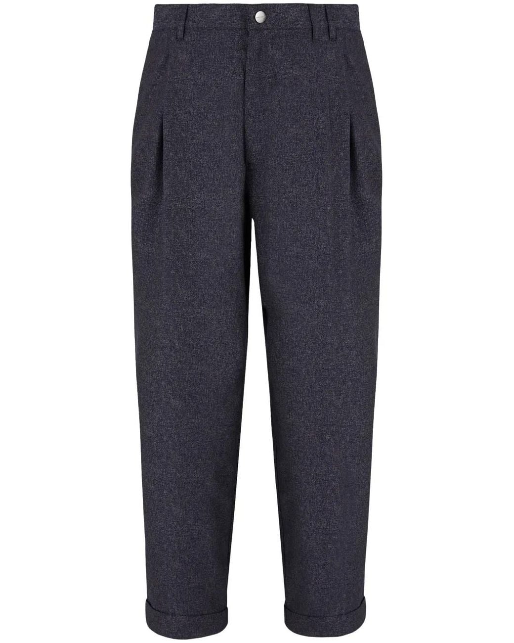 Giorgio Armani Blue Pleated Cropped Tapered Trousers for men