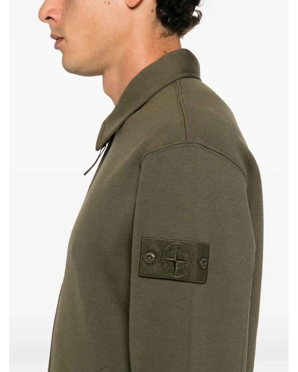 Stone Island Green Logo-Patch Zip-Up Sweater for men