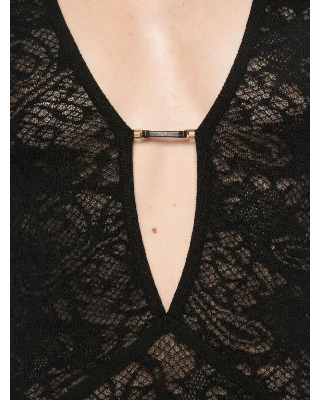 Elisabetta Franchi Black Carpet Dress Made Of Lace And Mesh Fabric