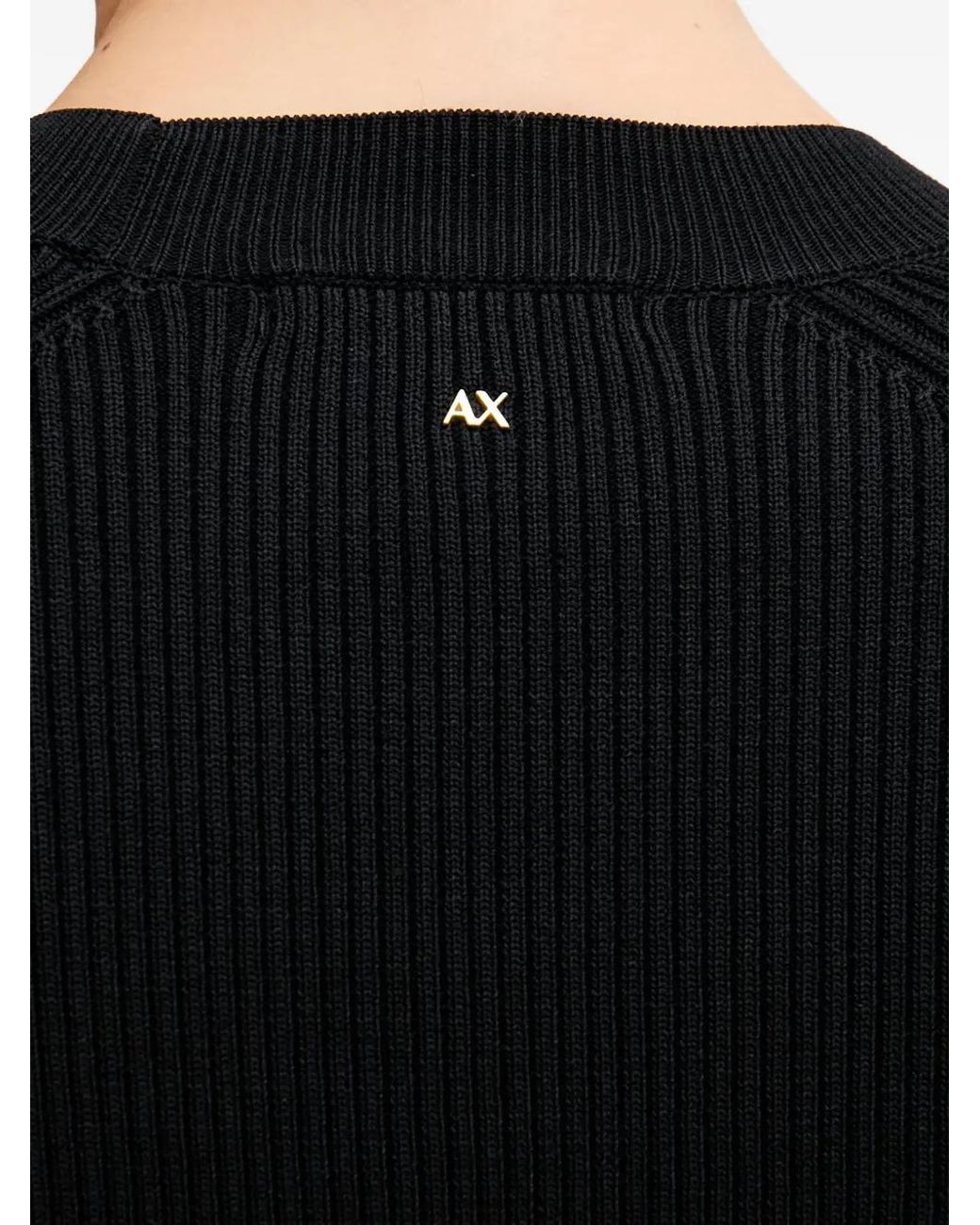 ARMANI EXCHANGE Black Ribbed Round-Neck Top