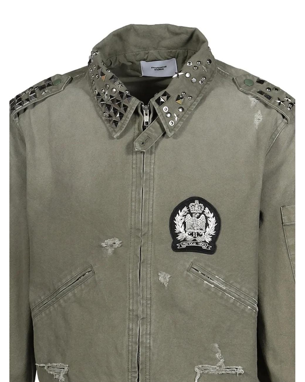 Protocol Index Green Studded Distressed Work Jacket for men