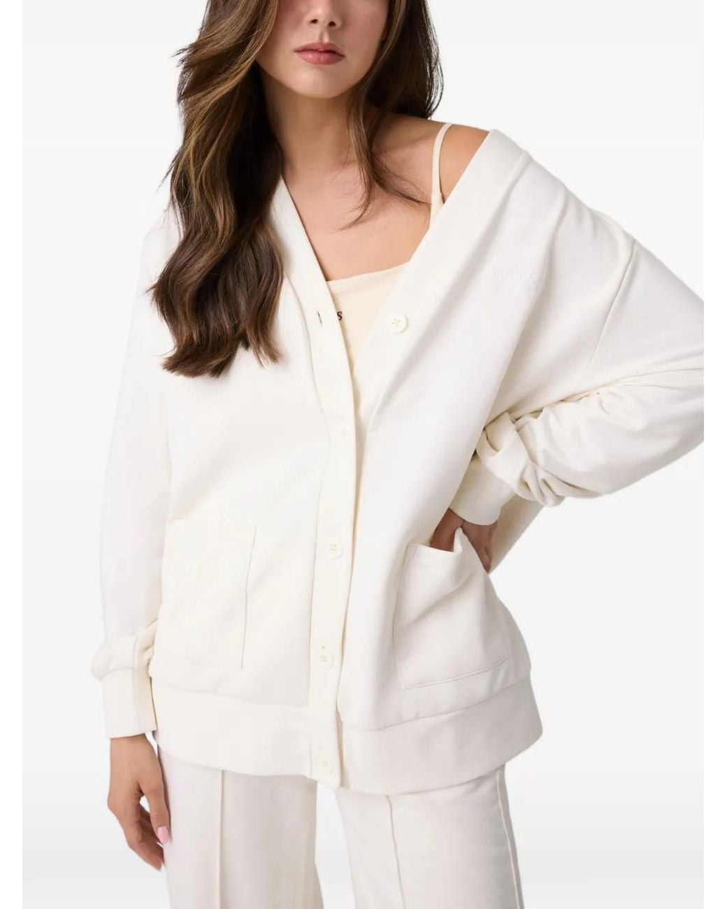 Guess White Logo-Embroidered Cardigan
