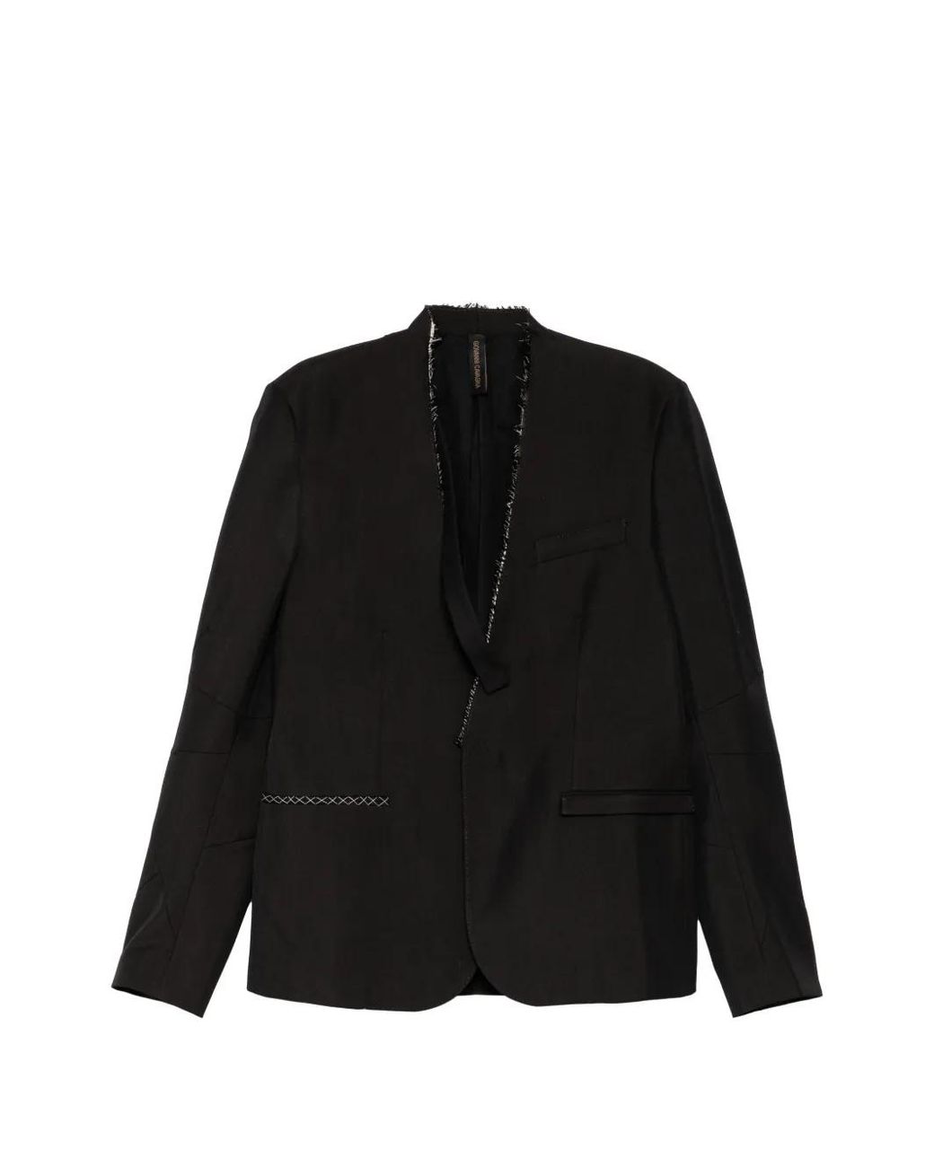 Giovanni Cavagna Black Raw-Edge Collarless Blazer for men