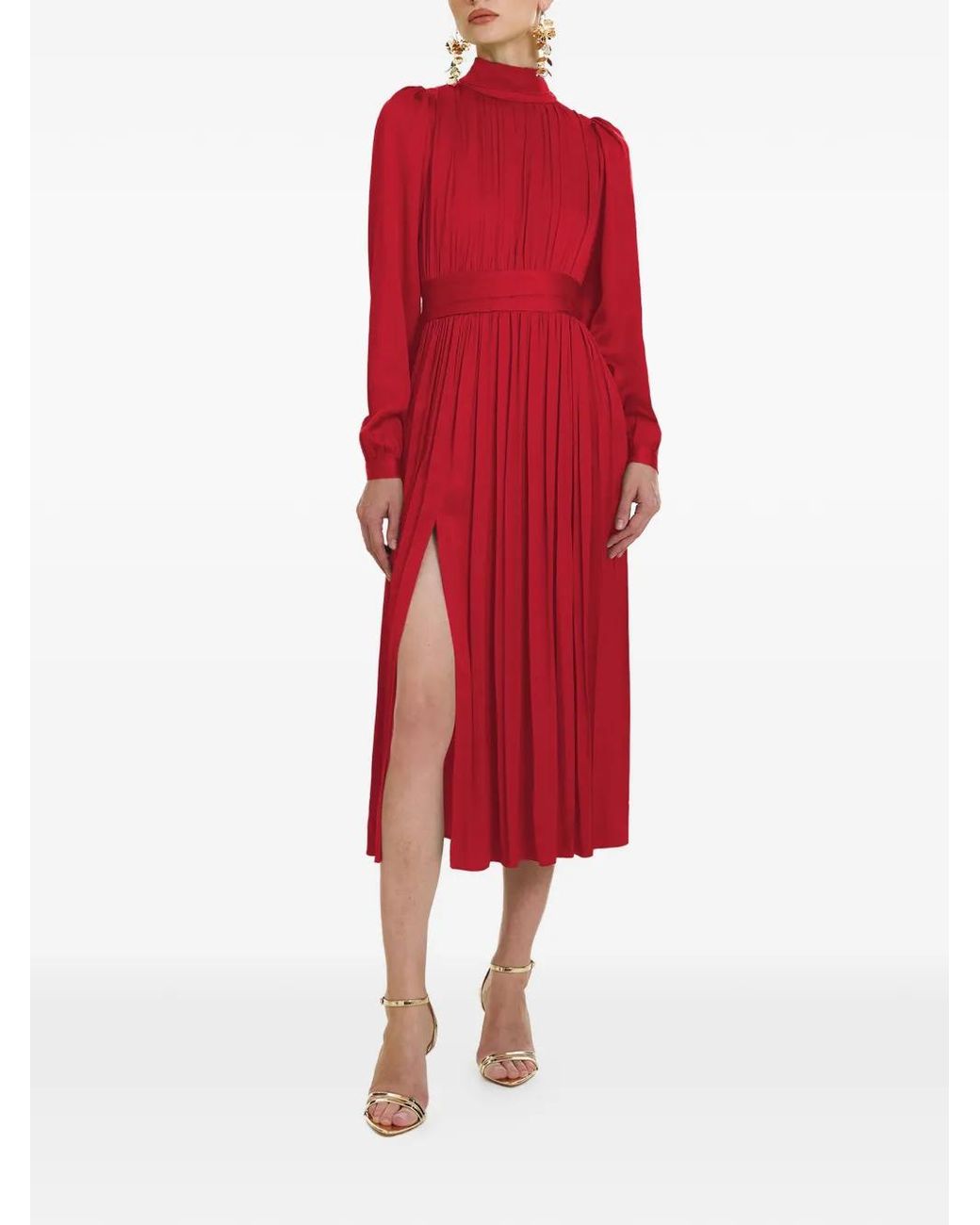 Framboise Red Otello Long-Sleeve Midi Dress