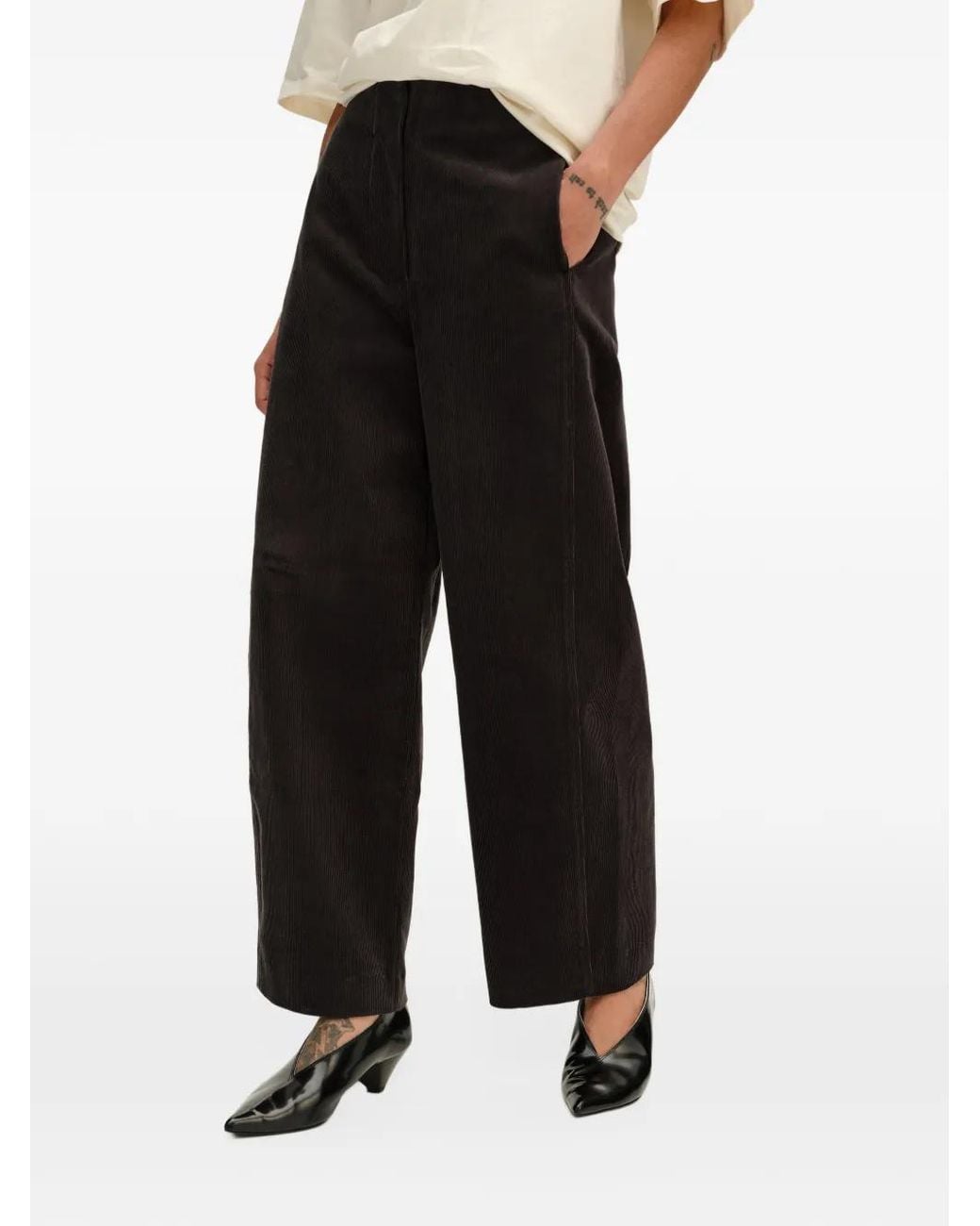 Bimba Y Lola Gray Dark-Chocolate Corduroy Barrel-Leg Trousers
