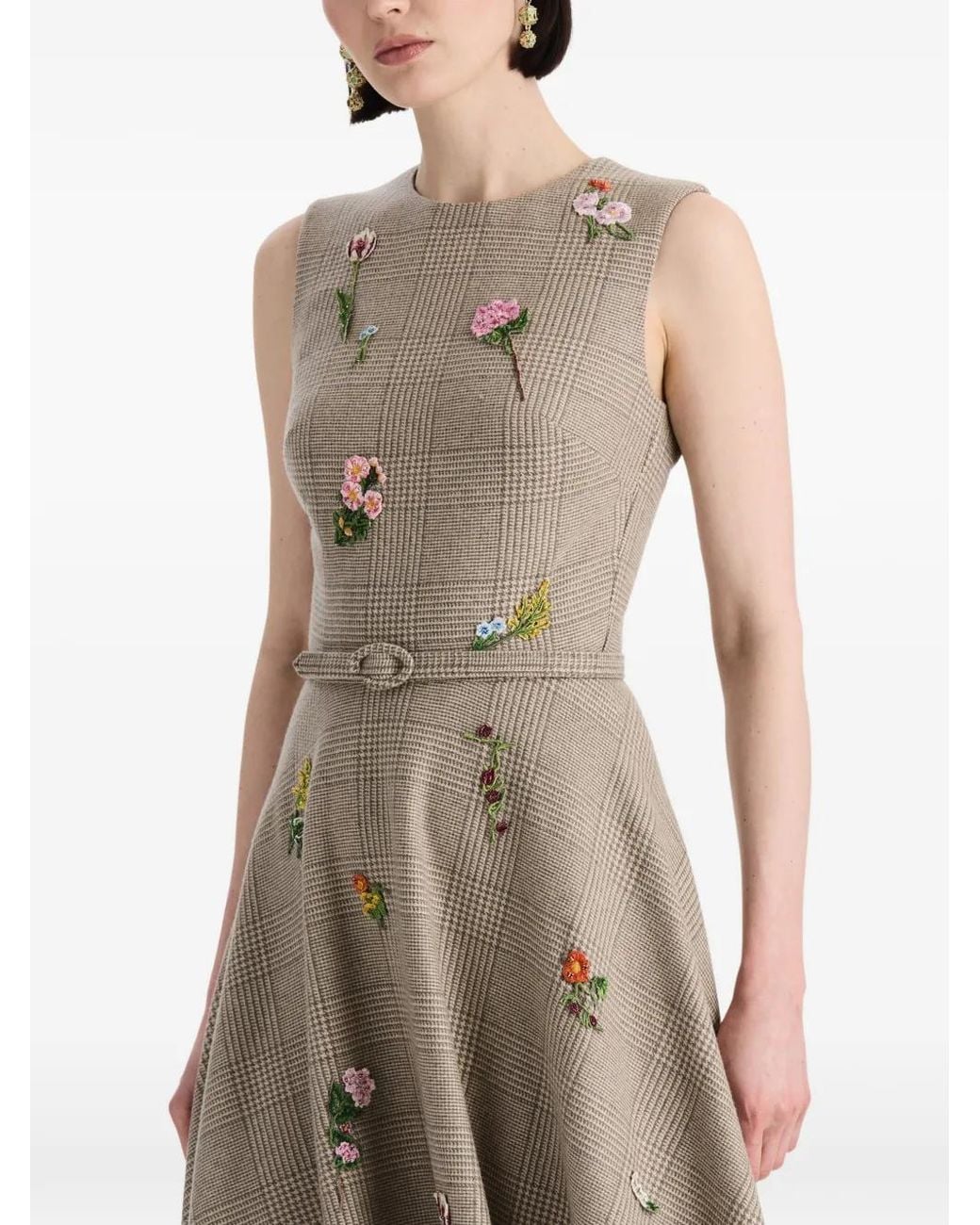 Oscar de la Renta Natural Plaid Cashmere-Blend Dress