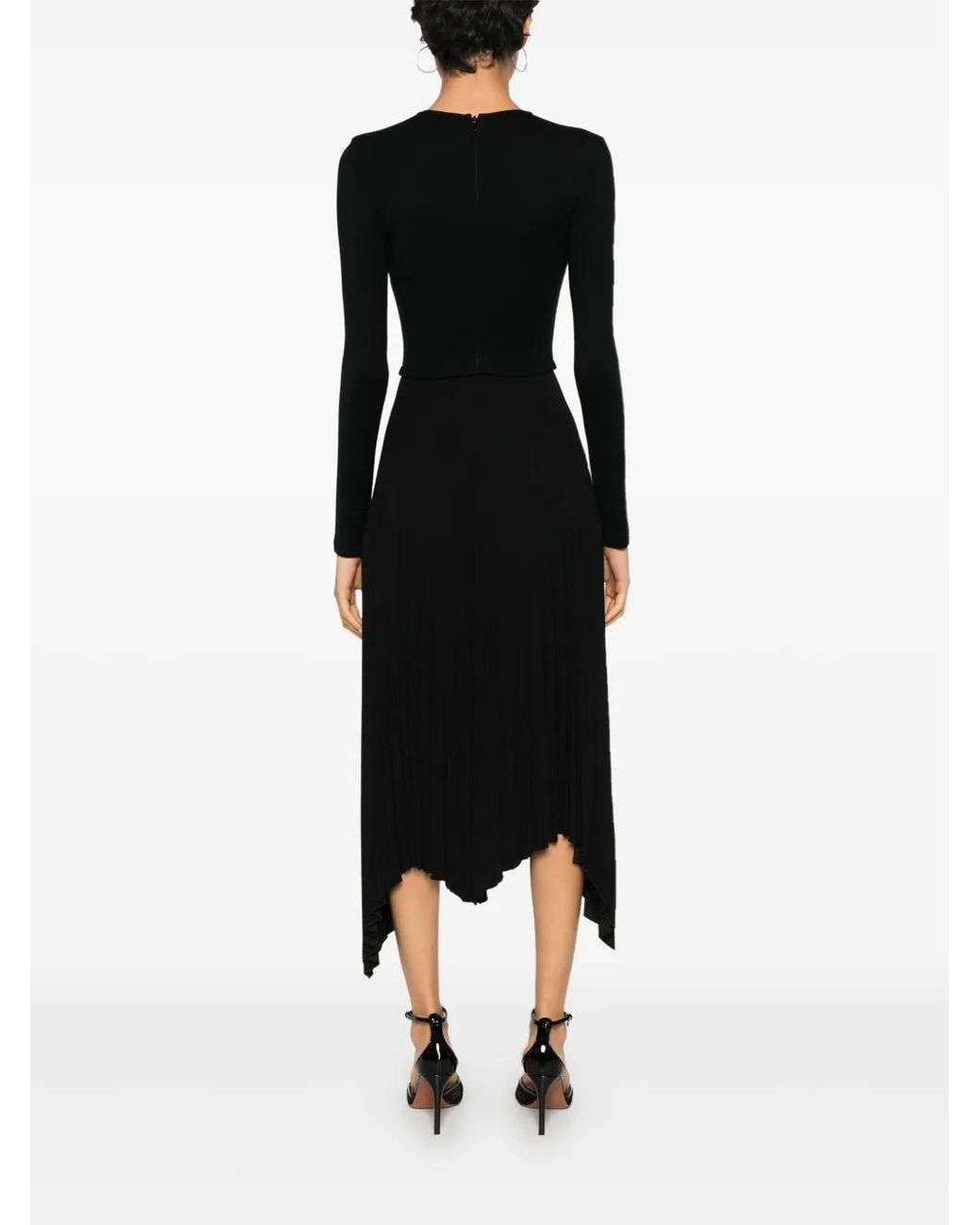 Nissa Black Logo-Plaque Midi Dress