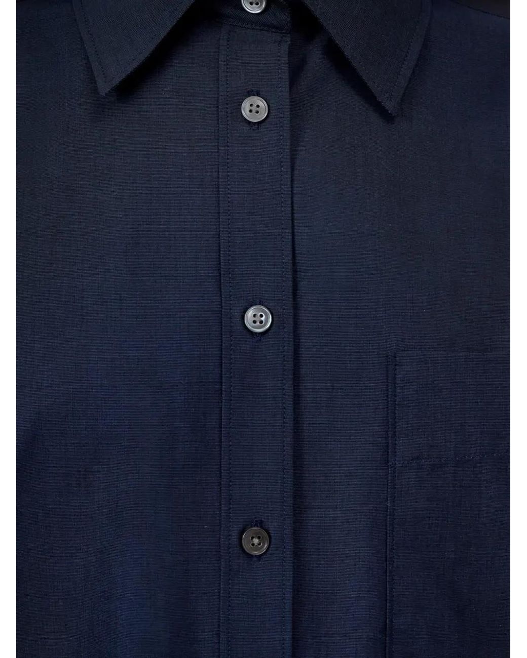 Closed Blue Chest-Pocket Button-Up Shirt